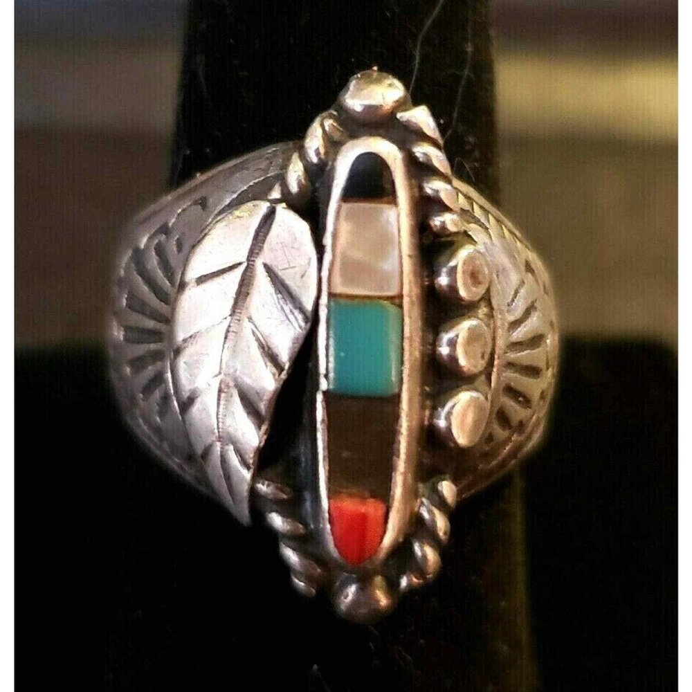 Navajo Signed Vintage Inlay ring multistone sz 10.25 (1115)